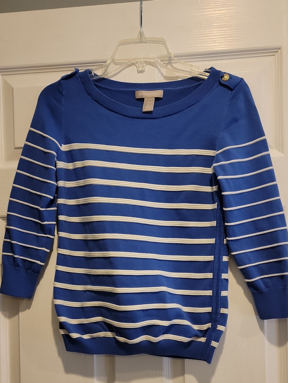 Banana Republic Royal Blue and White Striped Boatneck Sweater